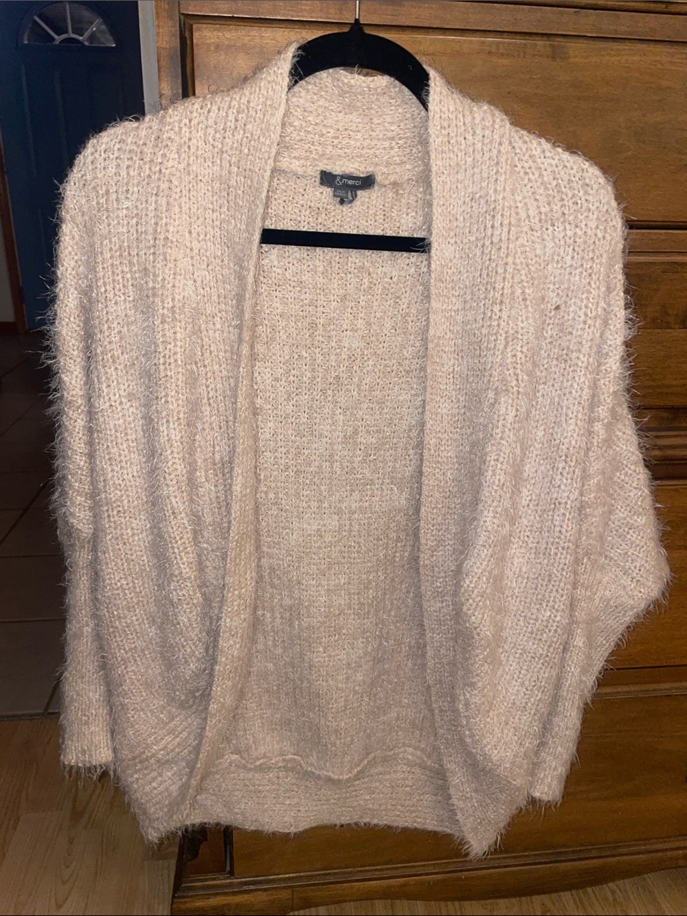 &Merci Cozy Blush Open-Front Mohair Cardigan, size S/M
